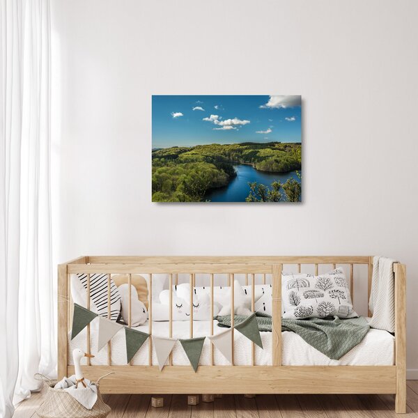 Obraz na szkle - Jezioro w lesie (70x50 cm)