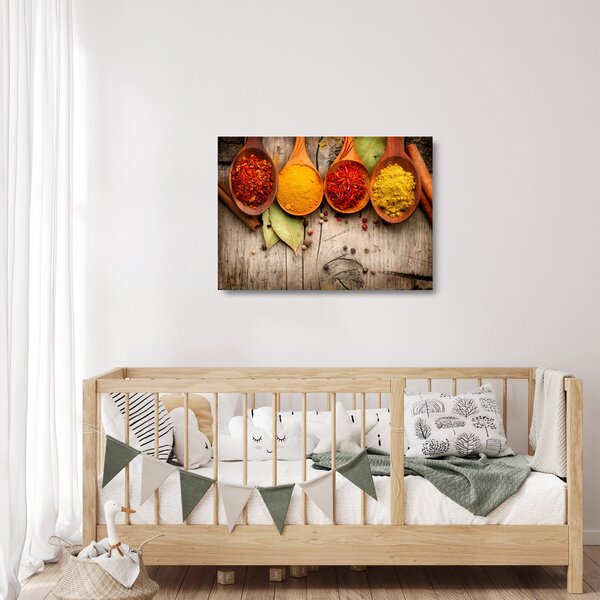Obraz na szkle - Przyprawy na drewnie (70x50 cm)