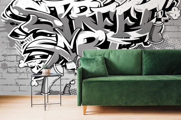 Tapeta szary Street Art napis sprejem