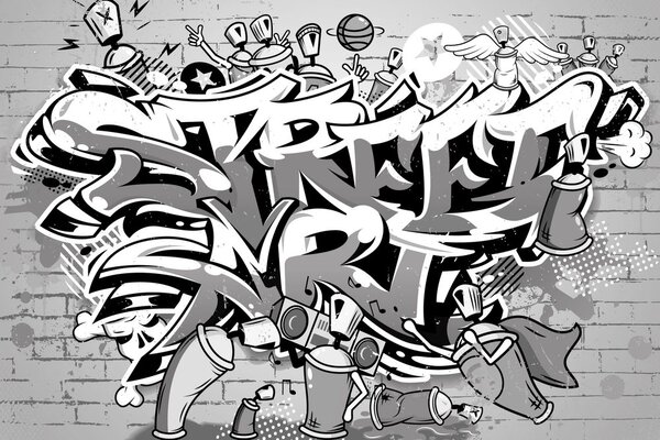 Tapeta szary Street Art napis sprejem