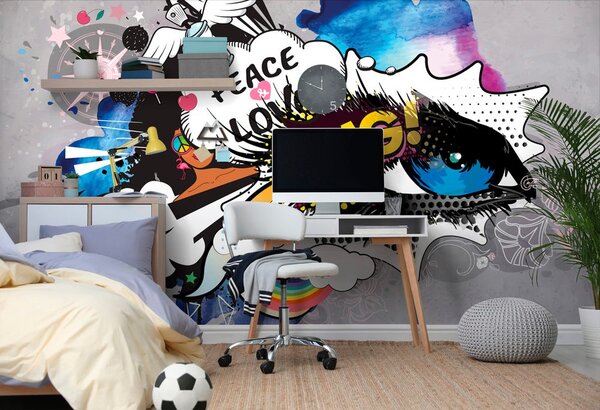 Samoprzylepna tapeta graffiti oko na szarym tle