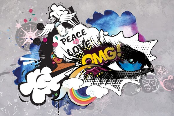Samoprzylepna tapeta graffiti oko na szarym tle