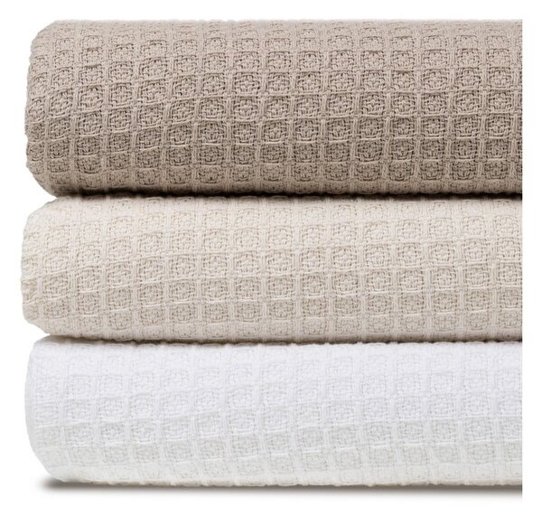 Kremowa narzuta z bawełny z recyklingu 260x280 cm Honeycomb – Ixia