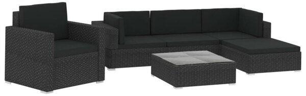Zestaw Mebli Ogrodowych Komplet Wypoczynkowy Z Poduszkami 6-Częściowy Czarny Rattan Na Taras Balkon Ogród