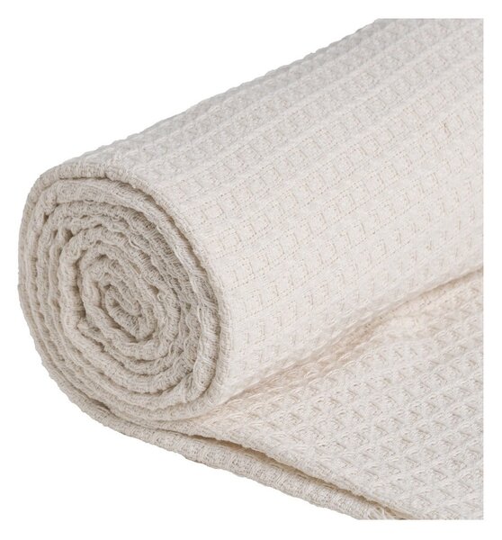 Kremowa narzuta z bawełny z recyklingu 260x280 cm Honeycomb – Ixia