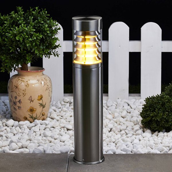 Lindby Słupek oświetleniowy Enja, 50 cm, stal nierdzewna, IP44, E27 Enja Lindby, możliwość ściemniania, aluminiowy / szary / cynkowy, stal szlachetna, nowoczesny