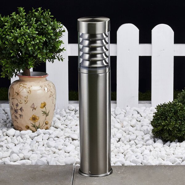 Lindby Słupek oświetleniowy Enja, 50 cm, stal nierdzewna, IP44, E27 Enja Lindby, możliwość ściemniania, aluminiowy / szary / cynkowy, stal szlachetna, nowoczesny