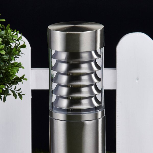 Lindby Słupek oświetleniowy Enja, 50 cm, stal nierdzewna, IP44, E27 Enja Lindby, możliwość ściemniania, aluminiowy / szary / cynkowy, stal szlachetna, nowoczesny