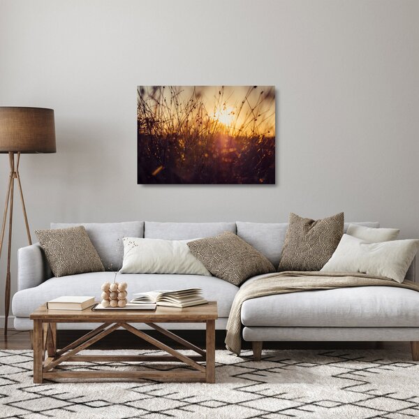 Obraz na szkle pola o zachodzie słońca (70x50 cm)