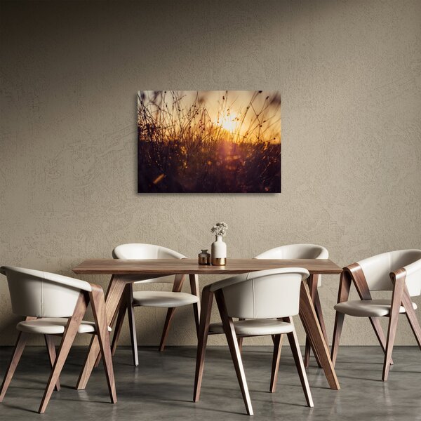 Obraz na szkle pola o zachodzie słońca (70x50 cm)