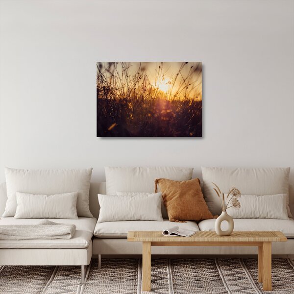 Obraz na szkle pola o zachodzie słońca (70x50 cm)