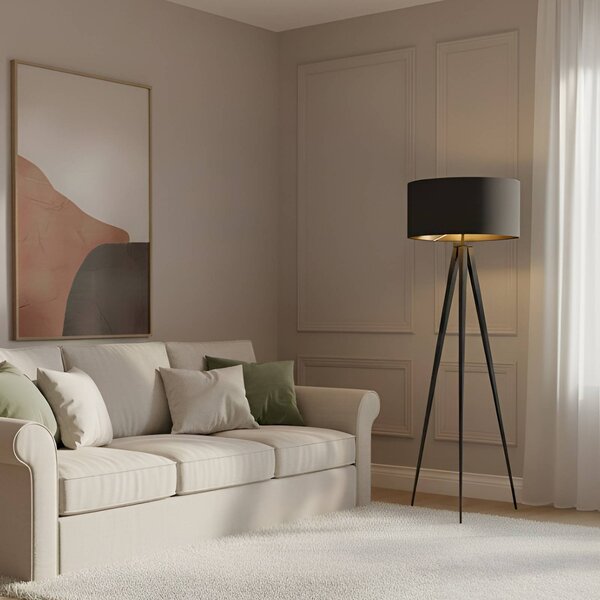 Lampa stojąca Benik Lindby, czarny, salon / jadalnia, tkanina / materiał / jedwab, nowoczesny