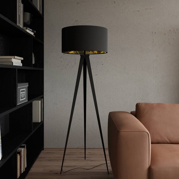 Lampa stojąca Benik Lindby, czarny, salon / jadalnia, tkanina / materiał / jedwab, nowoczesny
