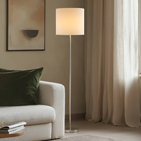 Lampa stojąca Parsa Lindby, biały / opal, salon / jadalnia, tkanina / materiał / jedwab, młodzieżowy