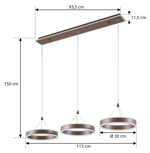 Lampa wisząca Kolo Lucande, możliwość ściemniania, brązowy / rdzawy, salon / jadalnia, nowoczesny