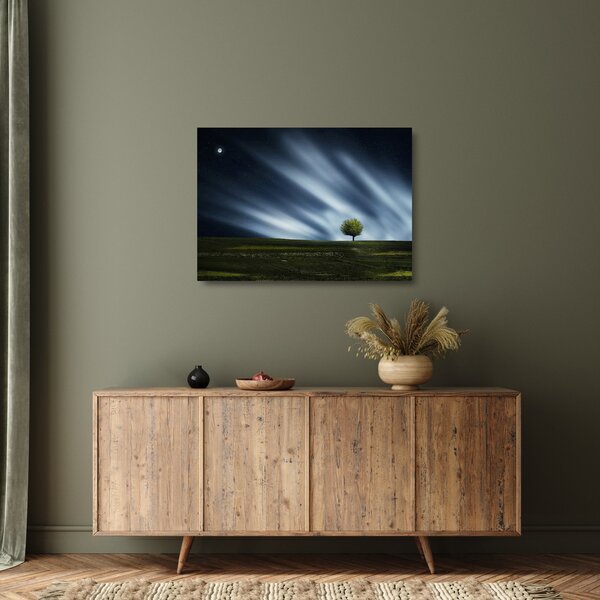 Obraz na szkle zorzy polarnej nad wrzosowiskami (70x50 cm)