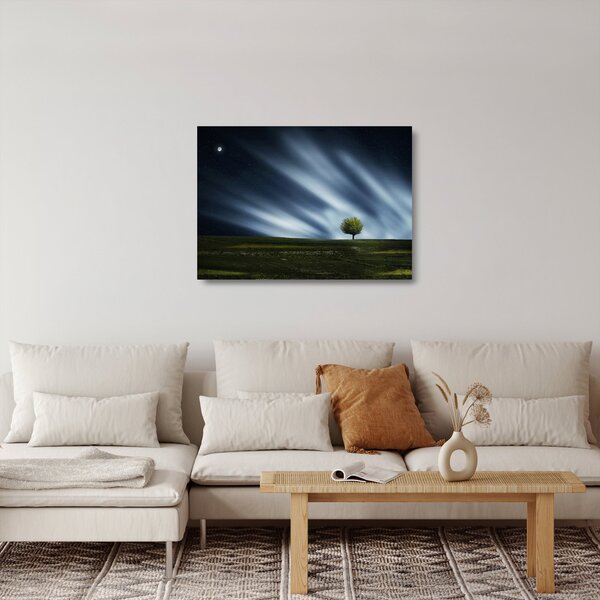 Obraz na szkle zorzy polarnej nad wrzosowiskami (70x50 cm)