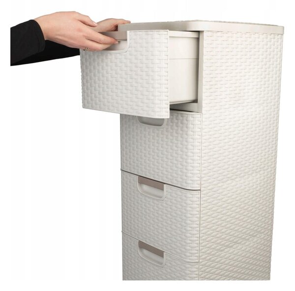 Kremowa plastikowa wysoka szafka łazienkowa 33x79 cm Rattan – Curver
