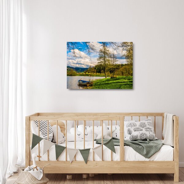 Obraz na szkle łodzi nad jeziorem (70x50 cm)