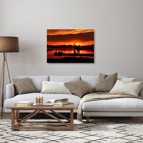 Obraz na szkle - Rybacy na jeziorze (70x50 cm)