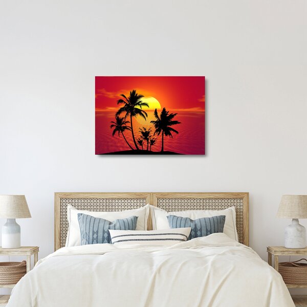 Obraz na szkle sylwetki wyspy z palmami (70x50 cm)