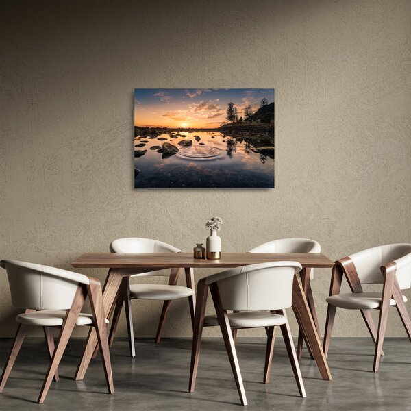 Obraz na szkle powierzchni wody o zachodzie słońca (70x50 cm)