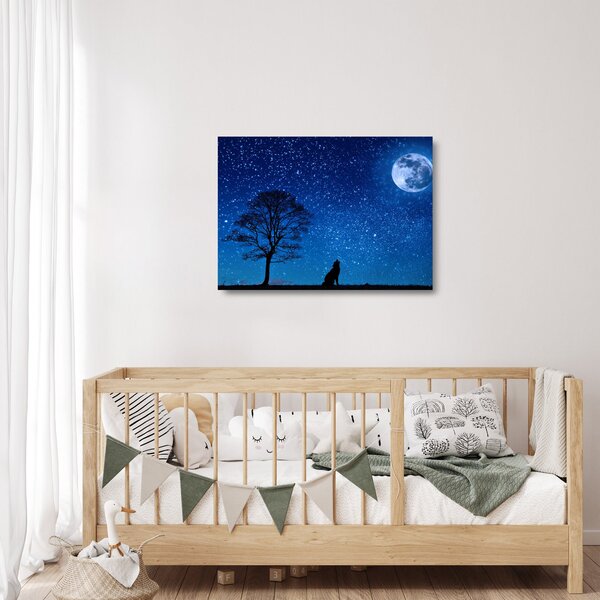 Obraz na szkle wilka wyjącego do księżyca (70x50 cm)