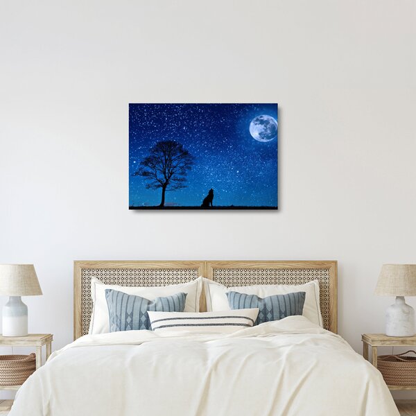 Obraz na szkle wilka wyjącego do księżyca (70x50 cm)