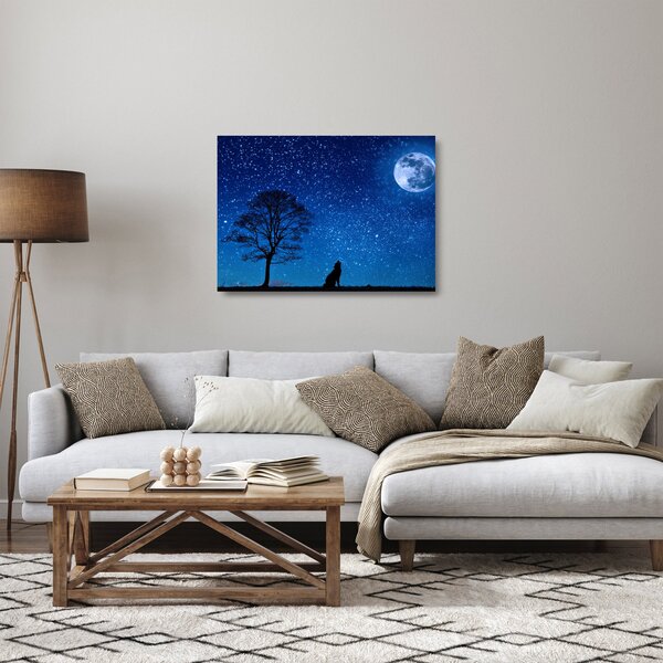 Obraz na szkle wilka wyjącego do księżyca (70x50 cm)