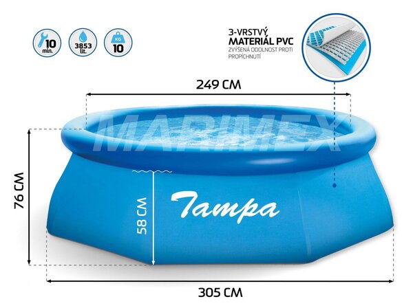 Tampa Basen 3,05 x 0,76 m, filtr kartuszowy 2 m³/h (w tym wkład filtracyjny) MARIMEX