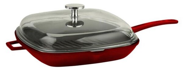Patelnia grillowa 28 x 28 cm z pokrywką, żeliwna, czerwona LAVA METAL LVPGT2828K3R