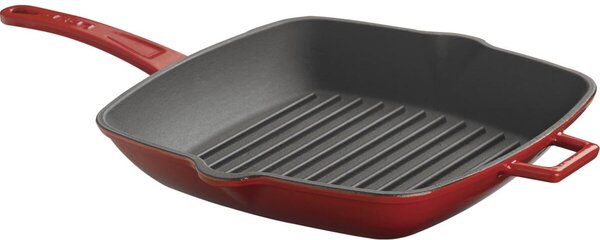 Patelnia grillowa 28 x 28 cm z pokrywką, żeliwna, czerwona LAVA METAL LVPGT2828K3R