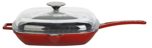 Patelnia grillowa 28 x 28 cm z pokrywką, żeliwna, czerwona LAVA METAL LVPGT2828K3R