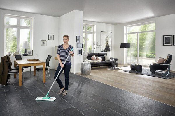 Podłogowy mop płaski z drążkiem stalowym PROFI Micro Duo - Click System Leifheit 55048