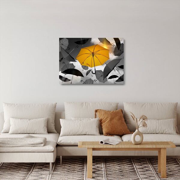 Obraz na szkle żółtego parasola (70x50 cm)