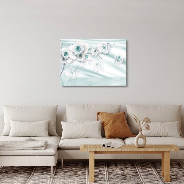 Obraz na szkle - Turkusowe kwiaty róży (70x50 cm)