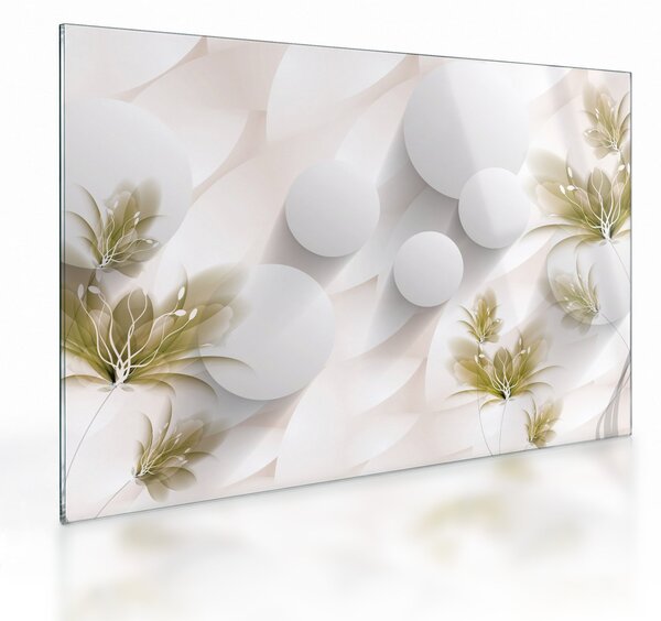 Obraz na szkle - 3D koła z kwiatami (70x50 cm)