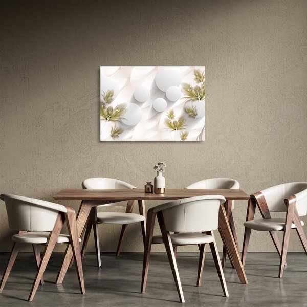 Obraz na szkle - 3D koła z kwiatami (70x50 cm)