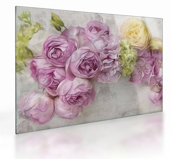 Obraz na szkle - Kwiaty na ścianie w pastelowych kolorach (70x50 cm)