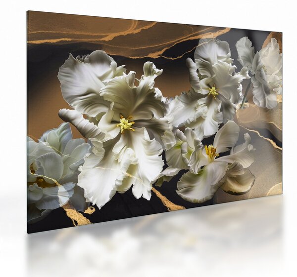 Obraz na szkle - Orchidea kwiaty na marmurowym tle (70x50 cm)