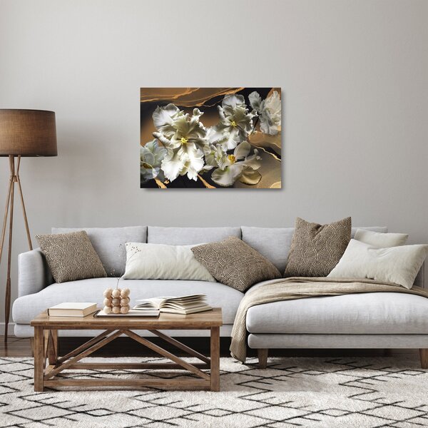 Obraz na szkle - Orchidea kwiaty na marmurowym tle (70x50 cm)