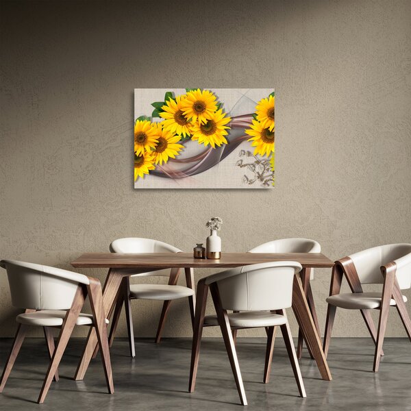 Obraz na szkle - Świecące kwiaty słonecznika (70x50 cm)