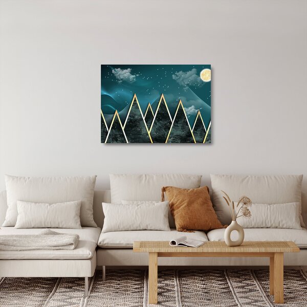 Obraz na szkle - Księżyc w pełni nad złotymi górami (70x50 cm)