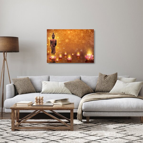 Obraz na szkle - Budda w złotym blasku (70x50 cm)