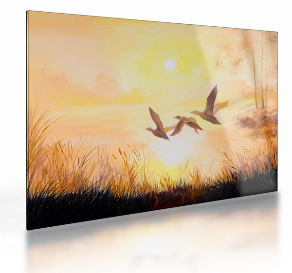 Obraz na szkle - Żurawie o zachodzie słońca (70x50 cm)