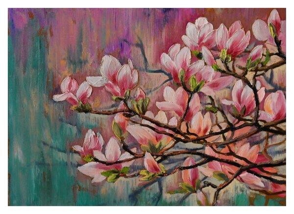 Obraz na szkle - Obraz na szkle olejny, Kwitnąca sakura (70x50 cm)