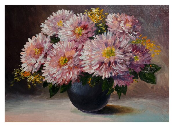 Obraz na szkle - Obraz na szkle olejny, Kwiaty w wazonie (70x50 cm)