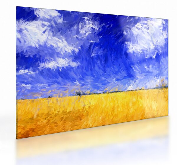 Obraz na szkle - Obraz na szkle olejny, Złote pole (70x50 cm)
