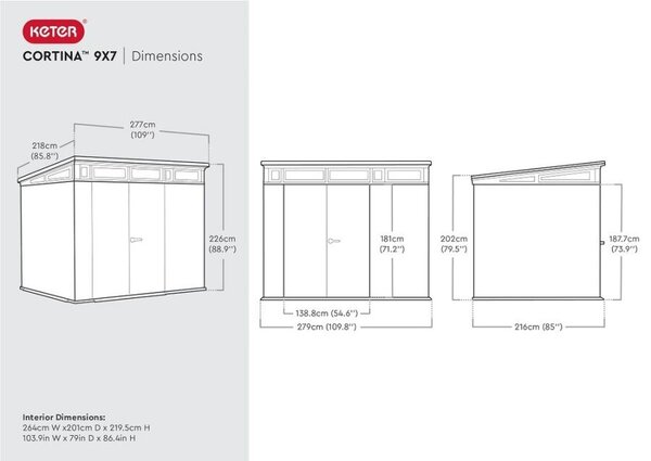 Cortina Domek ogrodowy 9x7, 279 x 226 x 218 cm, szary/antracyt KETER 255060