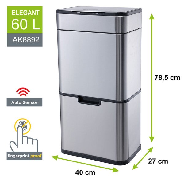 Elegant Bezkontaktowy pojemnik na odpady posortowane 60 l HELPMATION AK8892